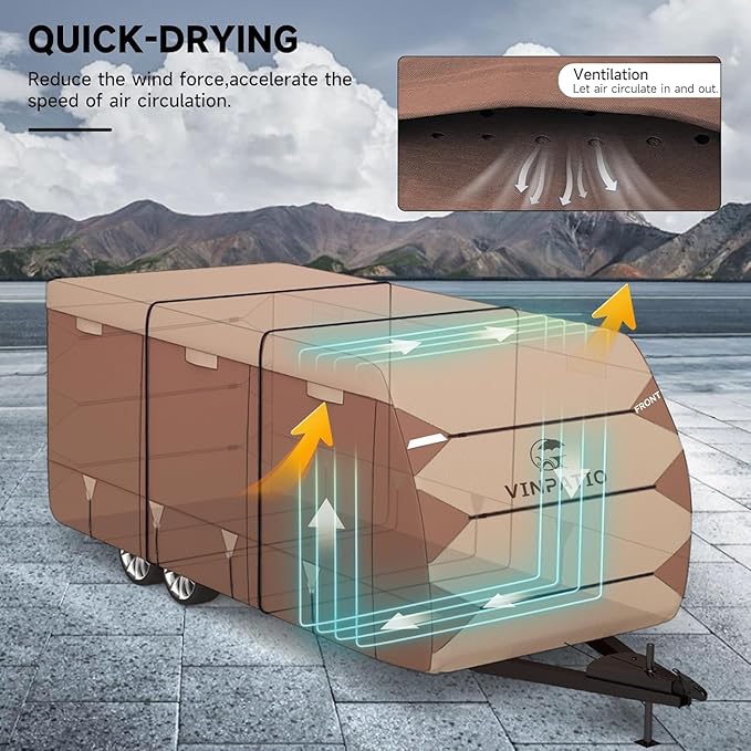 VINPATIO RV Cover, Oxford Fabric Travel Trailer Cover, Toy Hauler Cover Fits 35'-38' RV Heavy Duty 600D Ripstop Anti-UV Waterproof Windproof Camper Cover with Tongue Jack Cover, Extra Ropes