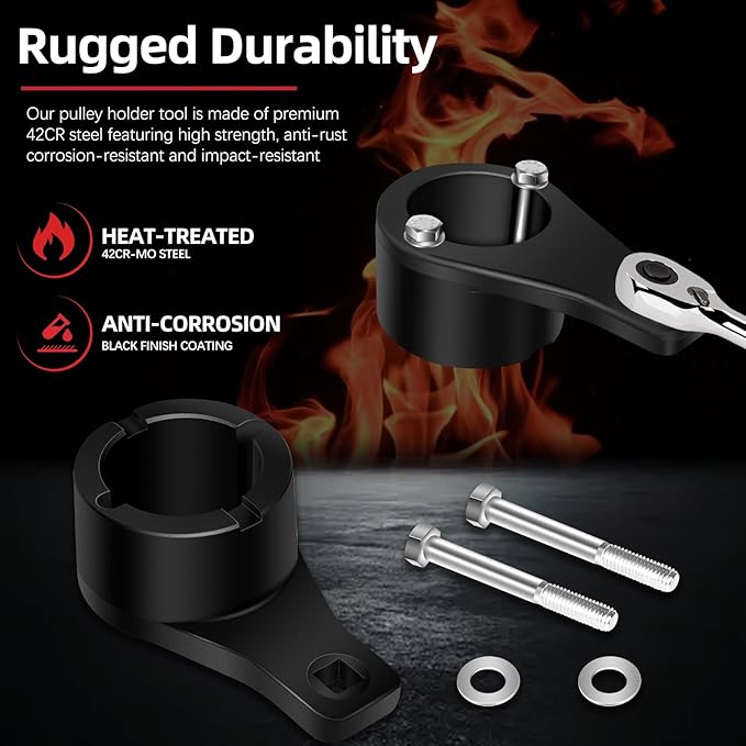 Sunluway for Toyota/Lexus Crankshaft Damper Pulley Holding Holder Tool fits 3.0L 3.3L V6, 4.0L 4.3L 4.7L V8 Engine Crank Pulley Tool Harmonic Damper Tool with 2PCS Crank Bolts