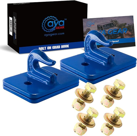 2 Pack 5/16-in Bolt On Grab Hook Mount with Backer Plate Grab Hook Grade 70 Forged Steel Tow Hook Work Well for Loader, Tractor Bucket, RV, UTV,Truck (Blue)
