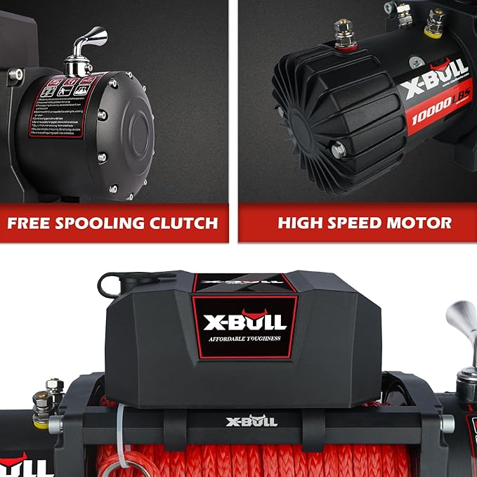 X-BULL Winch 10000 lb. Load Capacity Electric Winch Kit 12V Synthetic Rope,Waterproof Electric Winch with Hawse Fairlead, with Wireless Handheld Remote and Corded Control Recovery