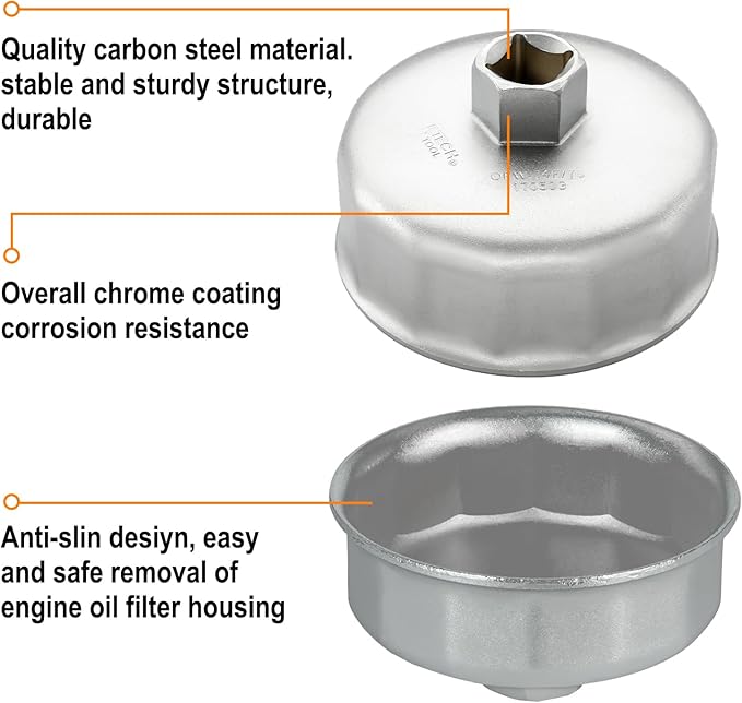 Jetech Oil Filter Cap Wrench with 76mm 14 Flute, Precision Machined Oil Filter Cap Remover Tool, Cartridge Type Oil Filter Socket Tool