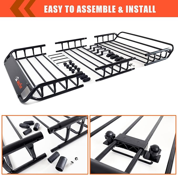 MeeFar Roof Rack Carrier Basket Universal Rooftop 51" X 36" X 5" + Waterproof Bag 15 Cubic Feet (44" 34" 17"), and Cargo Net with Attachment Hooks, Ratchet Straps