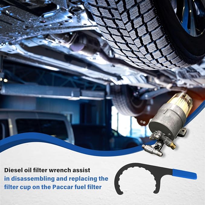 61060 Diesel Fuel Filter Wrench, compatible with Paccar Peterbilt and Diesels, Half-Moon Shaped Oil Filter Separator Tool Metal Filter Water Separator Wrench, 4.6 inch（Blue）