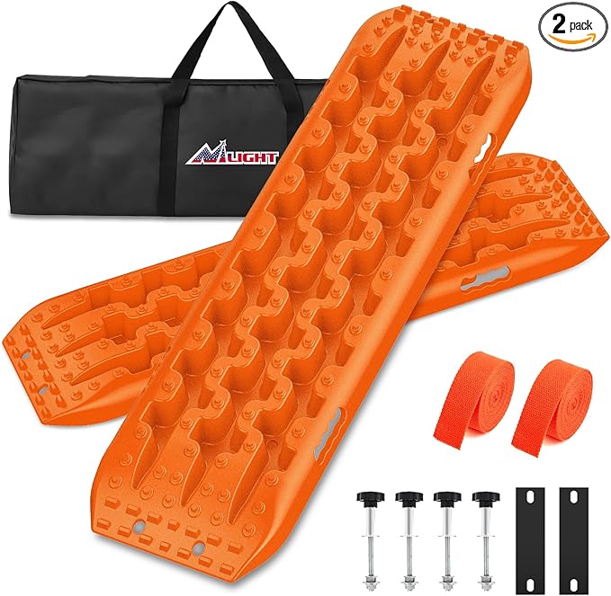 Nilight Recovery Off-road Traction Boards Emergency Tire Mats For 4WD 4X4 Mud Sand Snow with 2PCS Mounting kit Zipper Bag 2 leashes (Orange)