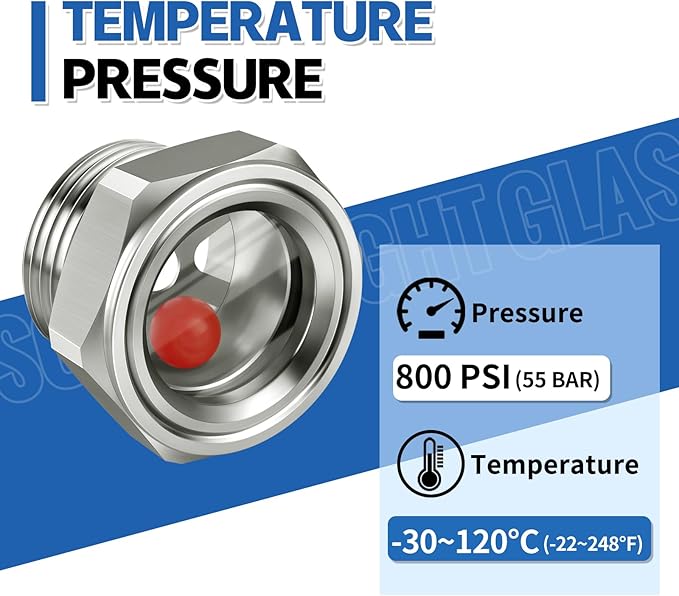 1'' NPT Male Hex Head Stainless Steel Oil Sight Glass Liquid Level Gauge Oil Indicator Window Hydraulic Tank Sight Glass For Pump Air Compressor Gearbox (1'' NPT Male)