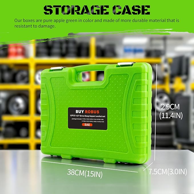 1/2"12-Piece Extended Drive Impact Socket Set, Deep SAE Spindle Axle Nut Impact Socket Set, Cr-Mo, 1-1/16, 1-1/8, 1-3/16, 1-1/4, 1-5/16, 1-3/8, 1-7/16, 1-1/2, 1-9/16, 1-5/8, 1-11/16, 1-3/4 Socket