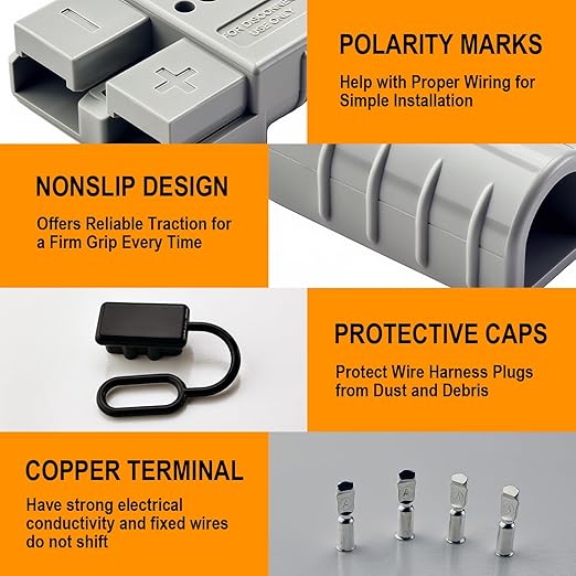 2 Pack 175AMP Battery Quick Connect Disconnect Kit - 1/0 AWG Wire Harness Plug Set for Winch, RV, Truck, Car, ATV, Motor - Heavy Duty Power Connector with Cables (Gray)