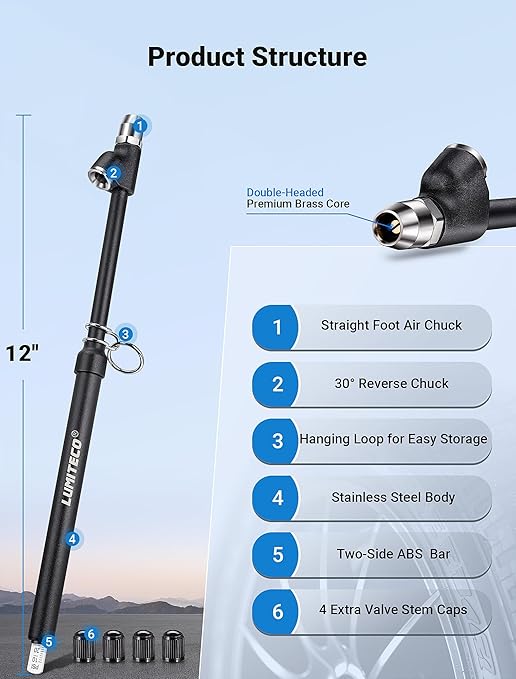 2-Pack Dual Head Tire Pressure Gauge, Heavy Duty Truck Tire Air Gauge Range 10-150PSI 1-10Bar, Straight-On Pencil Air Pressure Gauge Extended Tube for Semi Truck, Car Tire Pressure Checker