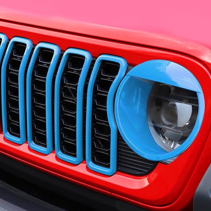 Front Grill Inserts Front Headlight Cover Kit fit for Jeep Wrangler JL JLU Gladiator JT 2024+ Exterior Accessories,Light Blue