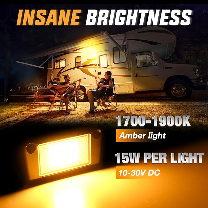 Nilight RV Exterior Light 2PCS 5 Inch Porch Lights Amber Beam 12V 24V LED Scene Cargo Lighting Black Aluminum Housing for RVs Trailers Travel Campers 5th Wheels Motorhome SUV Truck