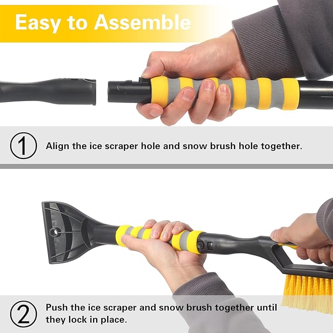 Snow Brush and Ice Scraper for Car Windshield,26.4" Window Scraper Deicer for Car SUV and Truck,Ice Scrapers and Brushes 2 in 1,Winter Car Automotive Exterior Accessories(1Pack Yellow)