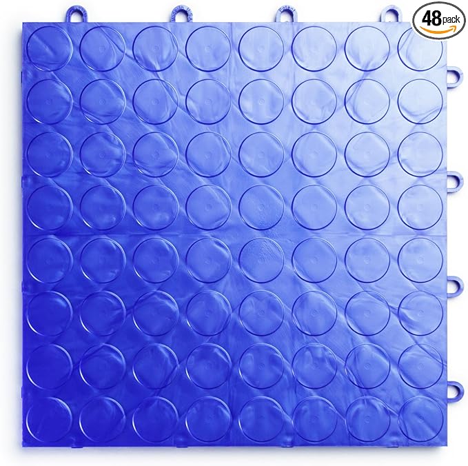 RaceDeck CircleTrac, Interlocking Non-Slip Garage Flooring Tile, Durable, Modular, Heavy-Duty Copolymer, Easy Install (Royal Blue, 48 Pack of 12 x 12" Tiles)