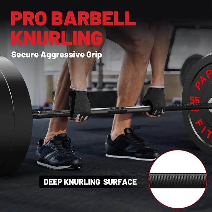 PAPABABE Olympic Barbell, 2-inch 45lb/35lb Weight Bar for Strength Training. 6.5ft/7ft Olympic Bar, 1000lb Plus Capacity, Chrome/Zinc Plating, knurled Grip for Bench Press Deadlift Squat
