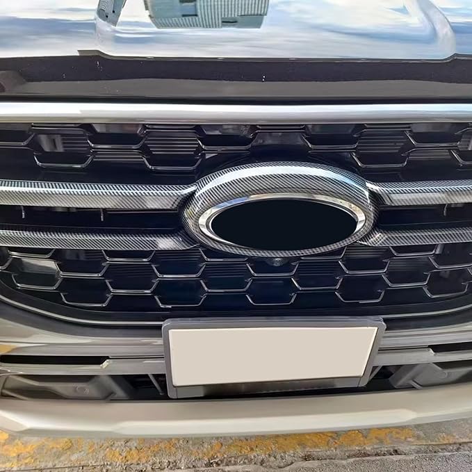 HIGH FLYING 2024 2025 for Ford Ranger Wildtrack Car Exterior Accessories Front Middle Grille Insert Bumper Overlay ABS 4pcs Carbon Style