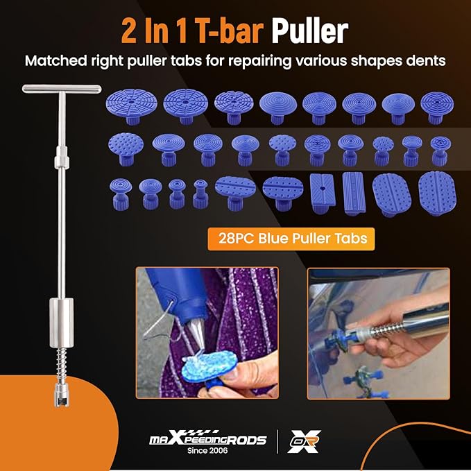 maXpeedingrods Car Dent Puller Dent Removal Kit, 2 in 1 Slide Hammer T Bar Dent Puller, Paintless Auto Body Dent Repair Tool, for Car Motorcycle Refrigerator, 43PCS