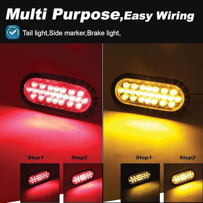 [Pack of 4] 6 Inch Smoked Lens 2 Amber + 2 Red Oval Marker Tail Lights Multi-Function Stop Brake Turn LED for Truck Trailer Tow 12V DC Shockproof 24led