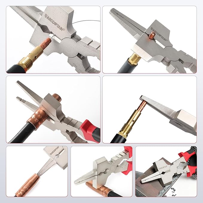 ARCCAPTAIN Measurable 8" Weliding Pliers with Rentention Chain, All-In-One MIG Pliers with Anti-Rust and High-Carbon Steel, Great for Professional Welding