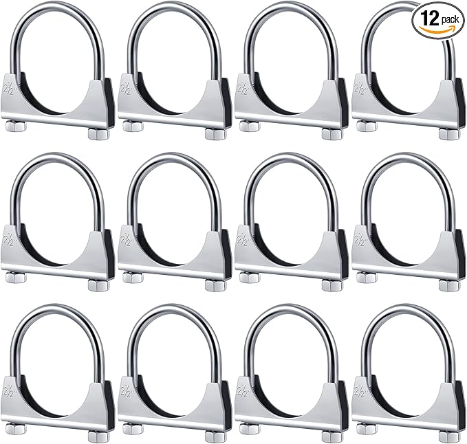 12 Pcs 2-1/2" Exhaust Clamp Heavy Duty U-bolt Exhaust Clamp - Saddle Design Muffler Pipe Connector, Tip Hook Clip, Galvanized Iron, Fits 2-1/2" Od Pipes
