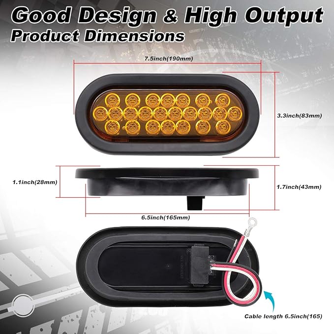 Amber 6 Inch Oval Trailer Marker Lights 24 LED Turn Signal Clearance Lamp for Truck Trailer Lorry Pickup RV with Plug & Grommet Turn Signal 12v DC (2 Pcs)