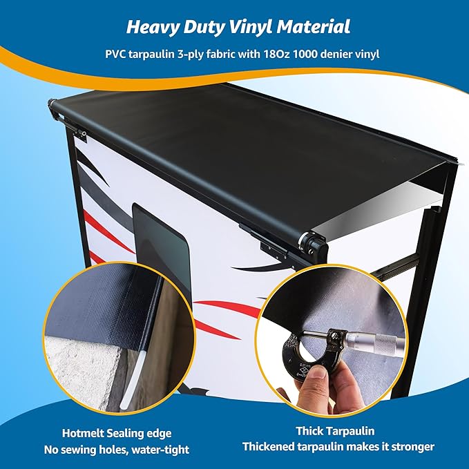 Slide Topper Awning Slide Out Cover Plus Disassembly-Free Adjustment Mechanism with 49" Extension Full Kit for RV,5th Wheel,Trailer,Camper -Black Solid, 7' (6'7" Fabric)