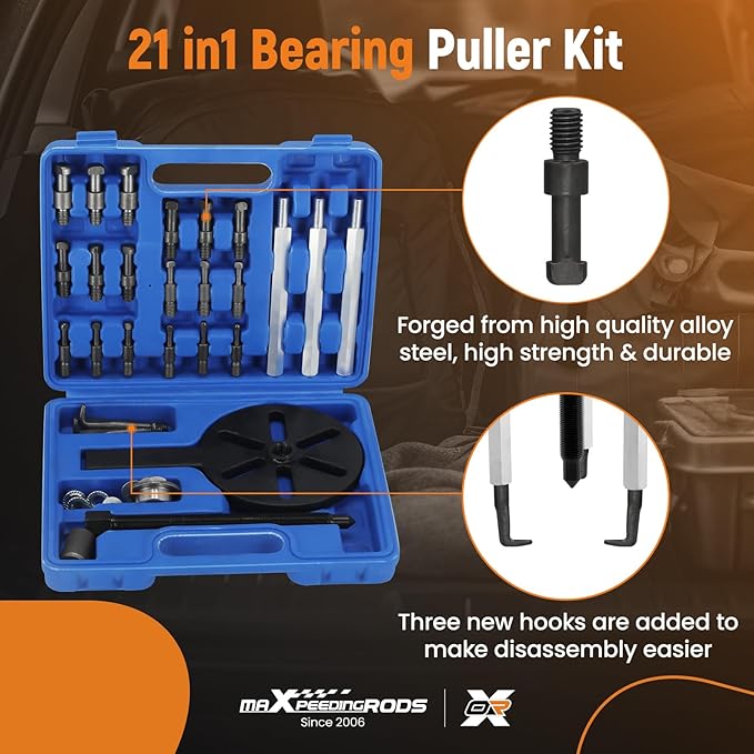 maXpeedingrods 21 in1 Bearing Puller Kit, Bearing Removal Tool, Bearing Separator Set, Bearing Disassembly Gear Puller w/ 3-jaw Hooks and 6 Sizes Red Steel Inner Hole Extractor