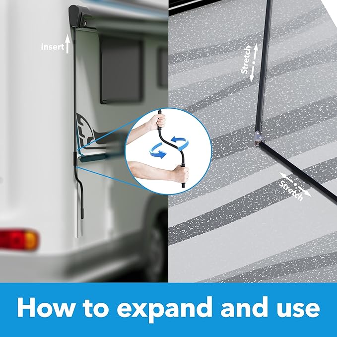 HBN RV Awning 6.6ft x 4.8ft Manual Retractable Camper Awning, Black Aluminium Frame, Waterproof UV-Resistant, for RVs, Motorhomes, and Travel Trailers