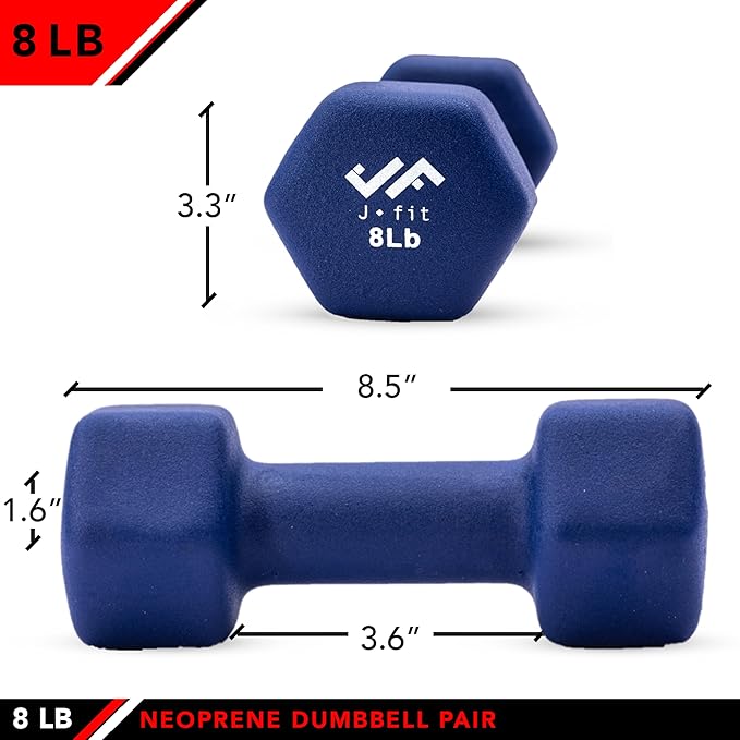 JFIT Dumbbell Pairs or Sets – Neoprene & Vinyl Coated Hand Weights for Home Gym, Strength Training, Aerobics, Cardio Exercise and Fitness
