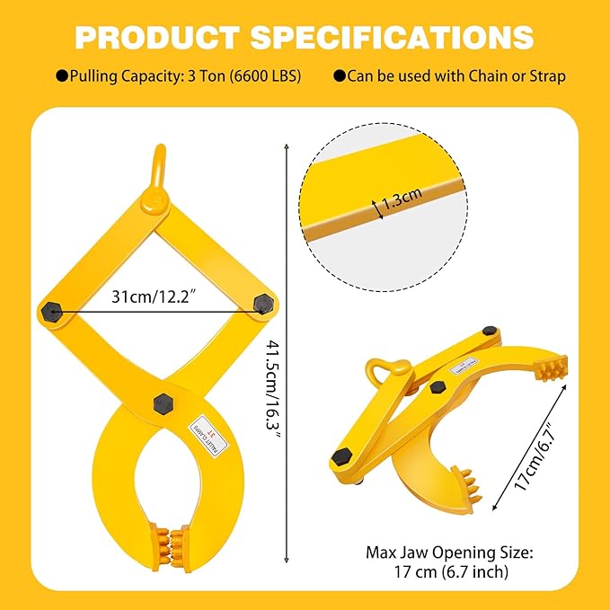 Pallet Puller,3T/6600 LBS Capacity Pallet Jack Puller,Heavy Duty Single Scissor Clamp for Forklift Chain,Pulling Pallets,6.7 Inch Jaw Opening