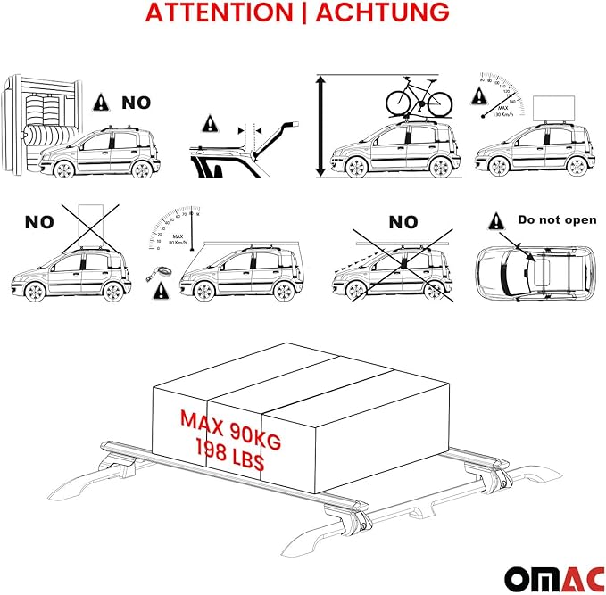 OMAC Roof Rack Cross Bars for Ford Ranger 2011-2024 Lockable 198Lbs Aluminium Silver 2Pcs fits Cargo Carriers Kayak Canoe Bike Snowboard