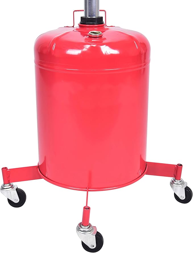 Aain 5 Gallon Oil Drian Portable Steel Oil Drain, Waste Oil Drain with Wheel, Adjustable Height, Red (AODT-5)