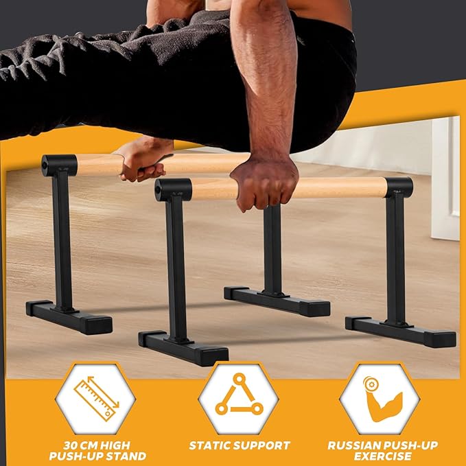 Wooden Parallel Bars 20" Length 12" Height,Dip Bar with Thick Beech Handles, Push-up stands for Handstand, L-Sit, Gymnastics, Strength Training Home Gym,Anti-slip Mats, Easy to Install,700lbs