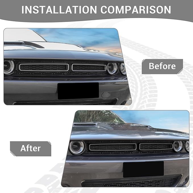 for Challenger Front Grill Mesh Grille Inserts Trim Cover for Dodge Challenger 2015-2023 Black Carbon Fiber Grain Exterior Accessories 2pcs