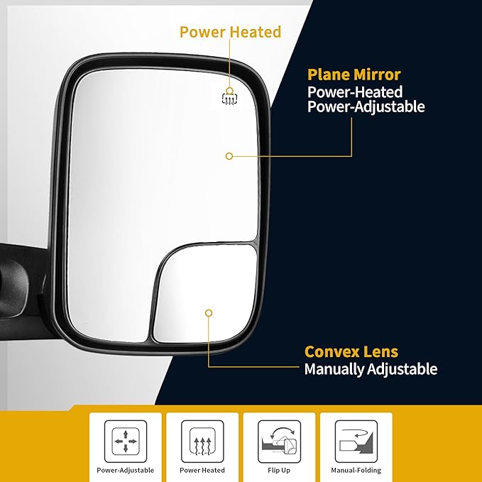 DWVO Side Towing Mirrors Compatible with 2002-2008 Dodge Ram 1500, 2003-2009 Dodge Ram 2500 3500 Pickup Truck, Power Heated Manual Folding Flip Up Pair Set