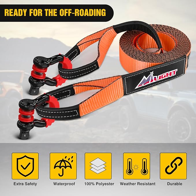 Nilight 3" x 20' Recovery Tow Strap Kit with 2Pcs 3/4" Anti-Theft D-Ring Shackles and Storage Bag Tow Rope for Car Truck SUV ATV (MBS 31500LBS)