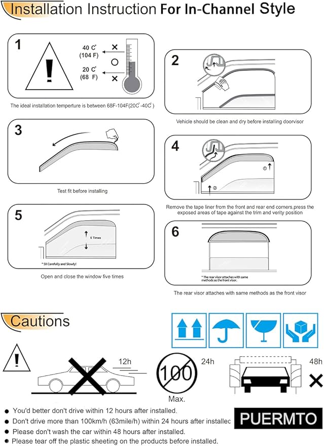 Rainproof Sunproof Side Window Wind Deflector, 4pcs in Channel Protective Replacements Rain Guards Set,Window Visor fit for 2014-2018 Chevrolet Silverado/GMC Sierra 1500/2500HD/3500HD 194528
