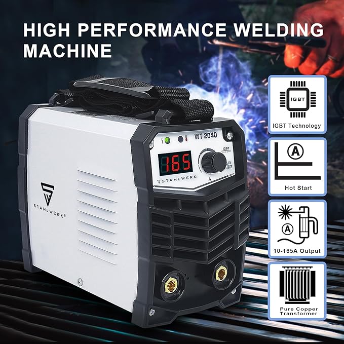 ARC Welder 165A Inverter MMA Welder Machine 110/220V IGBT Digital Display Hot Start Portable Stick Welding Machine with Electrode Holder, Earth Clamp and Cable Adapter