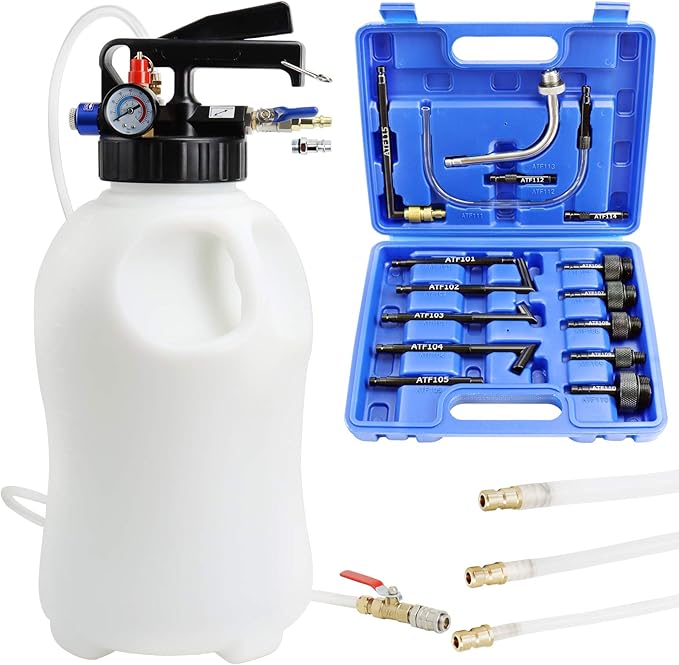 YSTOOL 10L Pneumatic Fluid Extractor Dispenser Set ATF Refill Tool Kit for Changing Oil in Engine Transmission Differential Transfer Case Gear Gearbox Power Steering Coolant with Pump, Blue Case