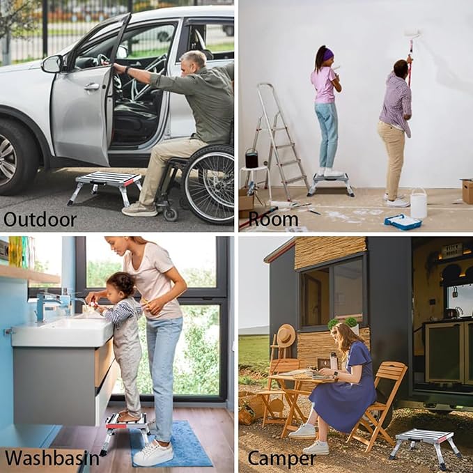 Homeon Wheels RV Step Stool, Adjustable Height Aluminum Folding Platform Step Ladder with Non-Slip Rubber Feet, 1000 lbs Capacity, Heavy Duty RV Steps for Trailer, Truck, Outdoor Use