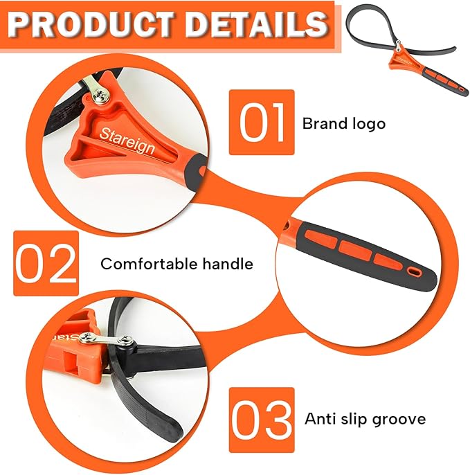 2-Pack Rubber Strap Wrench,Oil Filter Wrench Diameter 4" and 6" Heavy Duty Adjustable Blet Wrench for Jar Opener,Water Filter,Plumbing,Sink,Faucet