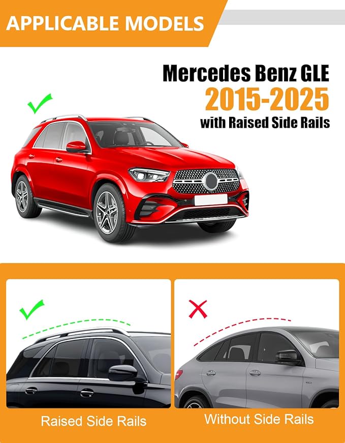 KINGGERI 300lbs Lockable Roof Rack Cross Bars Compatible with Mercedes Benz GLE 2015-2025 with Raised Side Rails, Heavy Duty Aluminum Roof Rails Crossbars Luggage Accessories