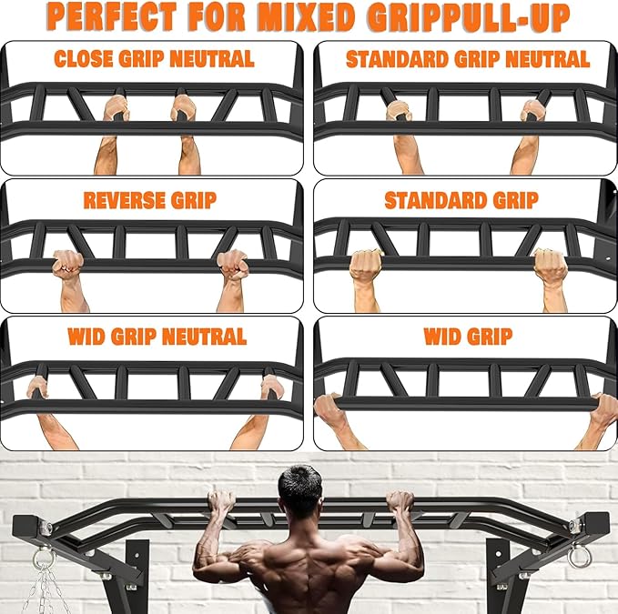 Wall Mounted Pull Up Bar Chin Up bar Multifunctional Adjustable Dip Station for Indoor Home Gym Workout, Power Tower Set Training Equipment Fitness Dip Stand Supports to 440 Lbs (Black)