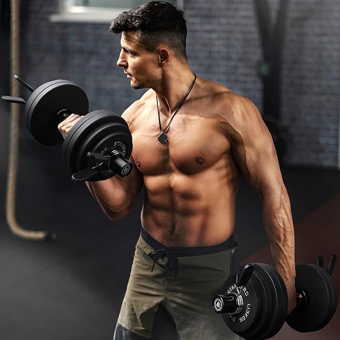 LIONSCOOL 16"/20” Loadable Dumbbells Pairs in Commercial Grade, Heavy Duty Olympic Dumbbell Bar/Handle for Strength Training, Compatible with 2’’ Standard Plates