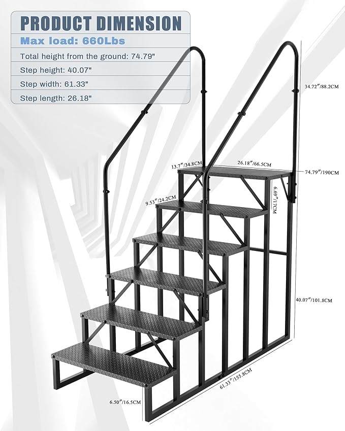 RV Steps with 2 Handrails｜6 Step RV Stairs with Handrail｜Update 3.0 Outdoor RV Ladders with Anti-Slip Pedals｜Mobile Home Stairs for Travel Trailers｜Heavy Duty Hot Tub Steps for Porch, Spa