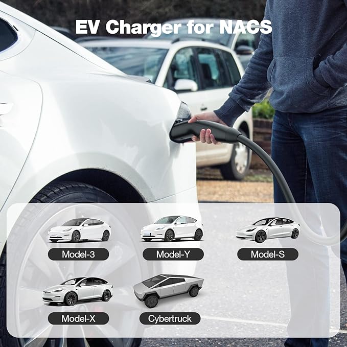 Level 2 EV Charger for Tesla, Portable/Mobile NACS Charger (32Amp, 240V, 7.68kW, NEMA 14-50 Plug), ETL Certified Electric Vehicle Charging Station with 25ft Cable Compatible with Tesla Model X/Y/3/S