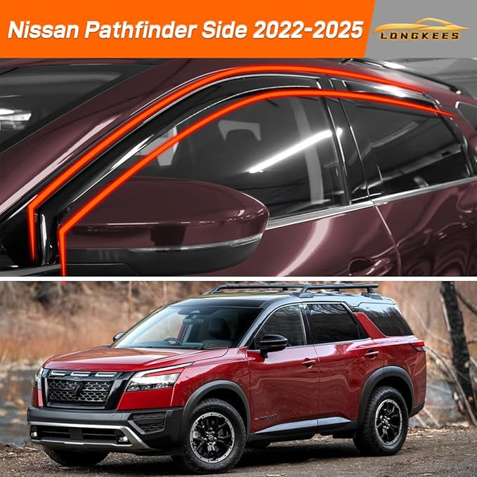 in-Channel Window Visors Rain Guards FIT Nissan Pathfinder Side (2022-2025) – 4-Piece in-Channel Dark-Smoke Polycarbonate Vent Deflectors
