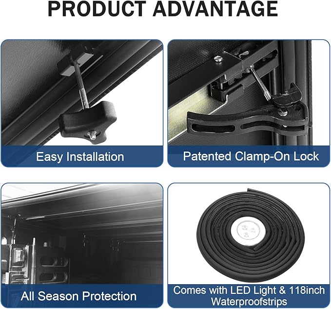 Soft Tri-Fold Truck Bed Tonneau Cover Compatible with 2007-2023 Chevy Silverado GMC Sierra 5.8FT Bed