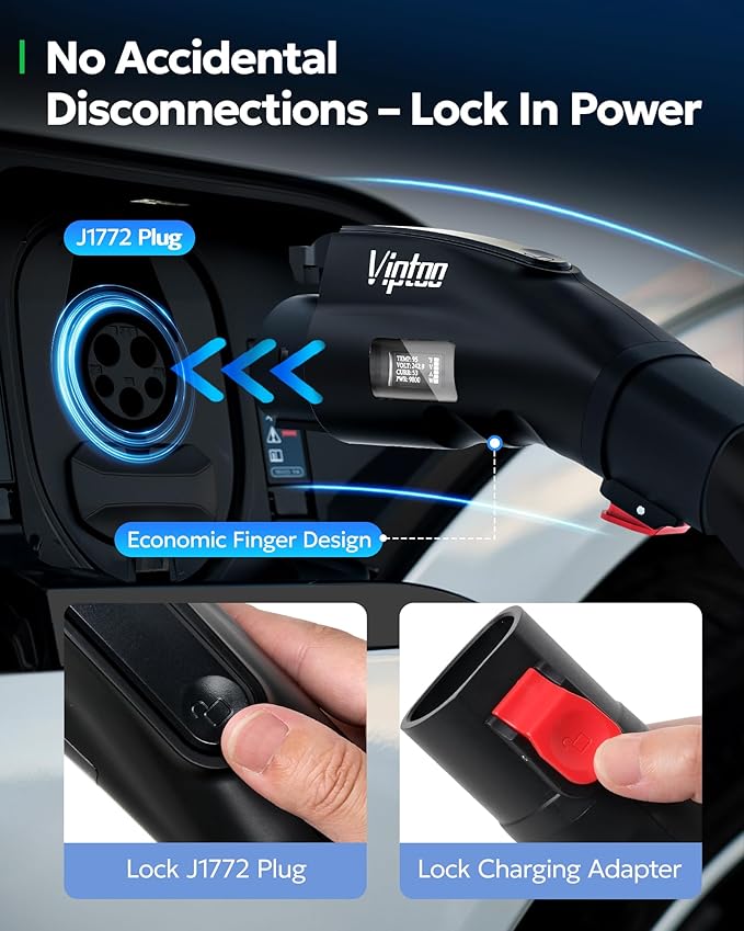Adapter for Tesla to J1772 Charger with Screen Display [Only to J1772], 60Amp 250V Convertor with Press-Lock, Compatible with Tesla High-Powered Connectors, Destination/Mobile Chargers