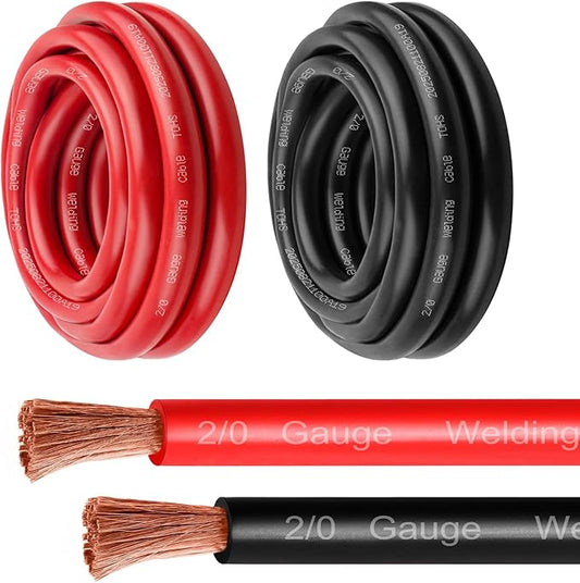 2/0 Gauge Battery Cable - 5FT Red + 5FT Black 2/0 AWG Welding Cable Flexible Stranded Oxygen-Free Pure Copper Wire for Automotive, Battery, Inverter, Solar, Marine and Generator