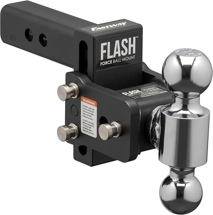 FASTWAY Flash Force Adjustable Steel Ball Mount, Dual Hitch Balls, Quick Height Adjustment, Stowable, for 2" and 2-1/2" Receiver, Heavy Duty (67-00-7130, 3" Drop, 3-1/2" Rise, 2" Receiver)