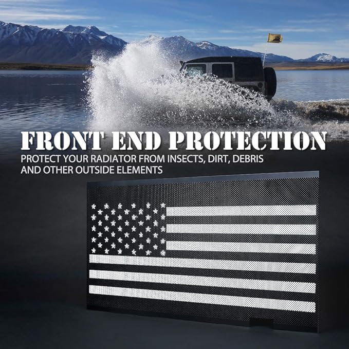 Xprite Aluminum Alloy Grill Insert Mesh with Black & White America U.S Flag Compatible with 2007-2018 Jeep Wrangler JK Stock Grille